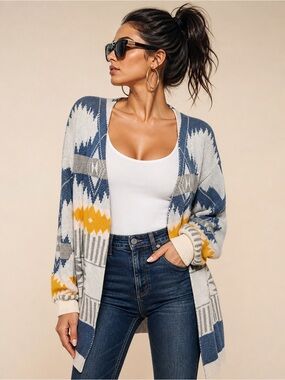 SHEIN Aztec Geometric Oversized Long Cardigan Size Small